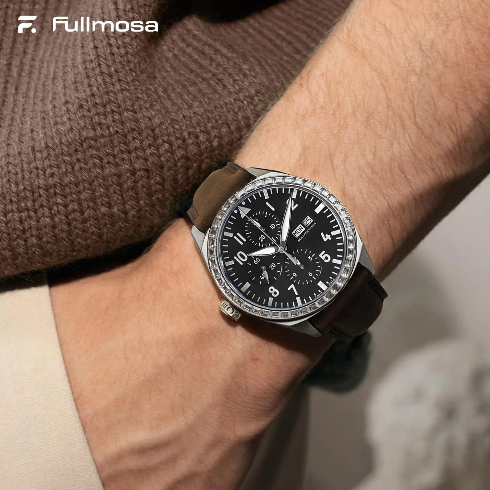 Fullmosa Cinturino in Vera Pelle 22mm e Sgancio Rapido, Cinturini Orologio per Uomo e Donna, 2 Pezzi Pelle Cinturino di Ricambio Compatibile con Smartwatch, Caffè&Nero con Fibbia Nero