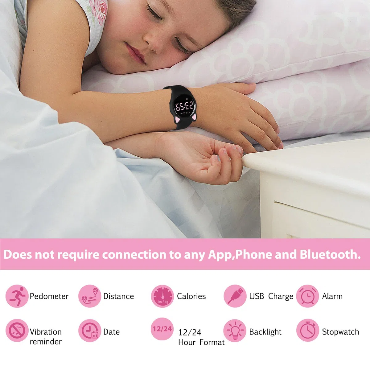 aswan watch Orologio Digitale Bambina Bambino con Contapassi,Calorie e Distanza senza App,Sveglia, Cronometro, Data, Luce-Orologio da polso Ragazza Ragazzo con Cinturino in Silicone