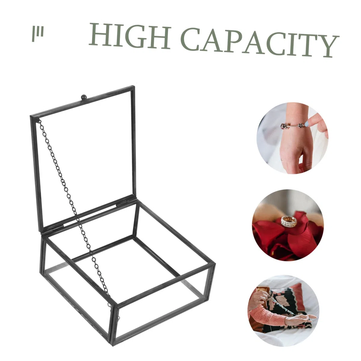 Mipcase Scatola Portaoggetti Vetro Trasparente con Cornice Organizer per Gioielli e Cosmetici Custodia Portatile Polvere per Orecchini e Collane Contenitore da Nero