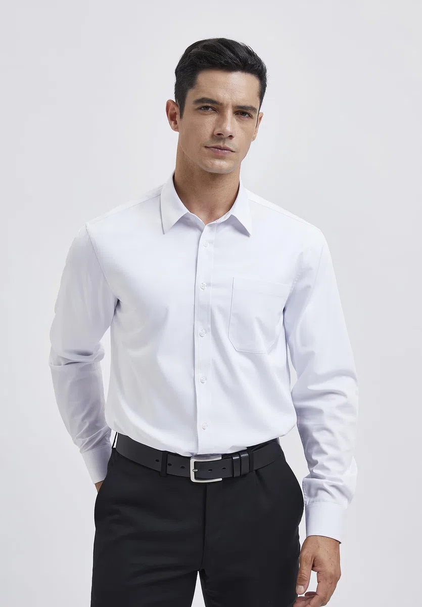 HISDERN Camicia da Uomo a Maniche Lunghe Camicia da Lavoro in Fibra di bambù Camicia Elegante Causale Non Stirata vestibilità Regolare con Tasca S-4XL