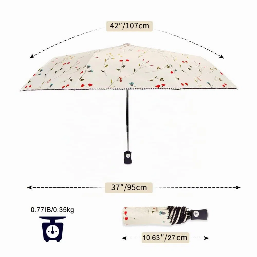 CUBY Ombrello da sole, compatto, pieghevole, da viaggio, con apertura e chiusura automatica, antivento, antipioggia, con protezione UV al 99,9% e rivestimento nero anti-UV