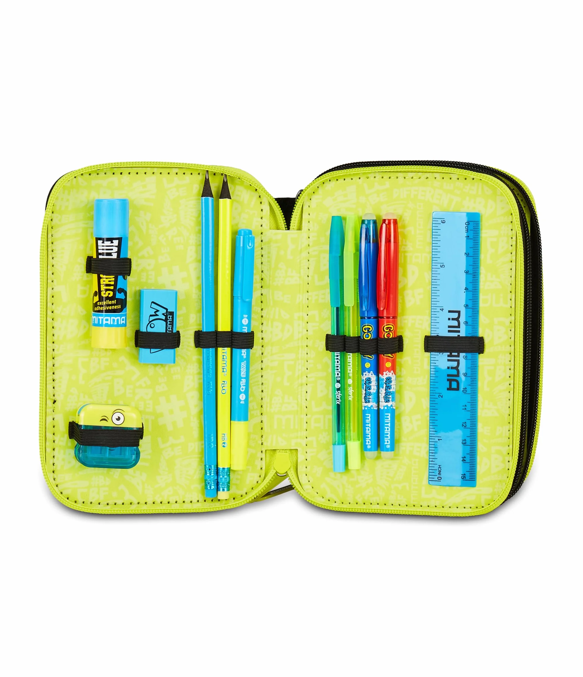 Mitama Astuccio Scuola 3 Scomparti, TRIPLO MANGABALL, Contenuto 47 pz, Completo di Matite, Pennarelli, Portapenne Scuola Elementare Bambino