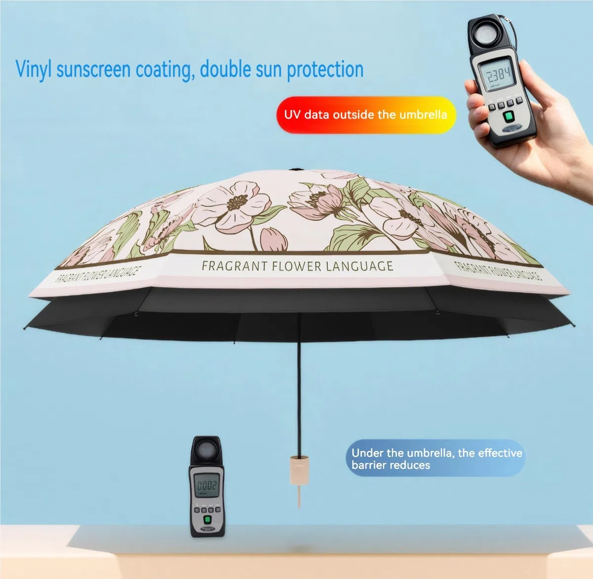 Ombrello con protezione UV UPF50+, portatile, leggero, impermeabile, a doppio strato, design antivento, stile retrò, classico, floreale, vintage, per donne, viaggi e uso quotidiano