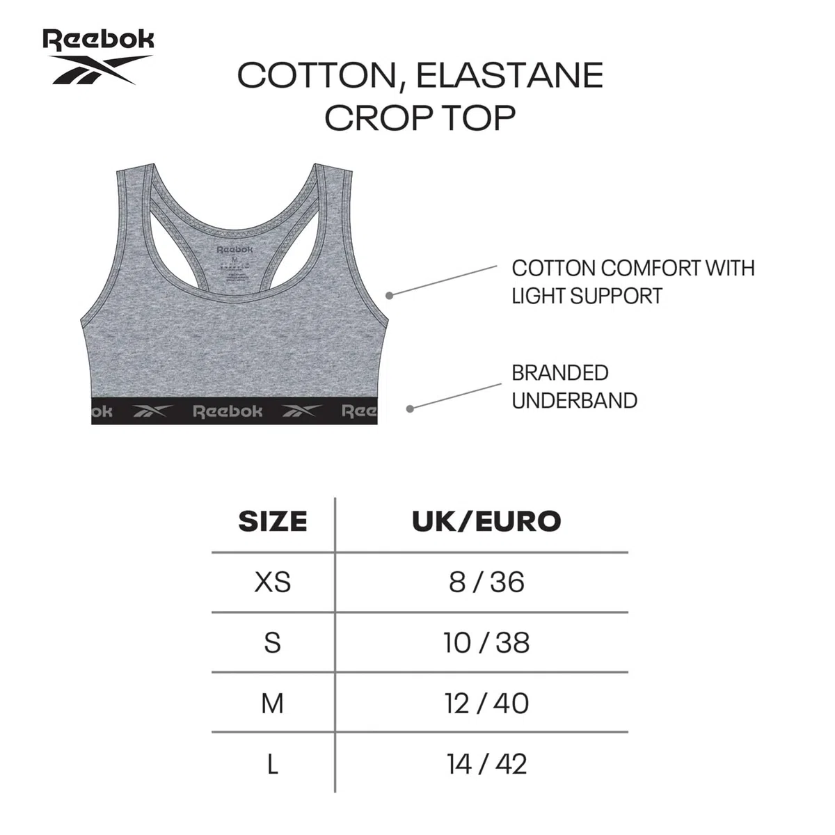 Reebok Womens Crop Top Frankie Black/White Elastic T-Shirt Donna