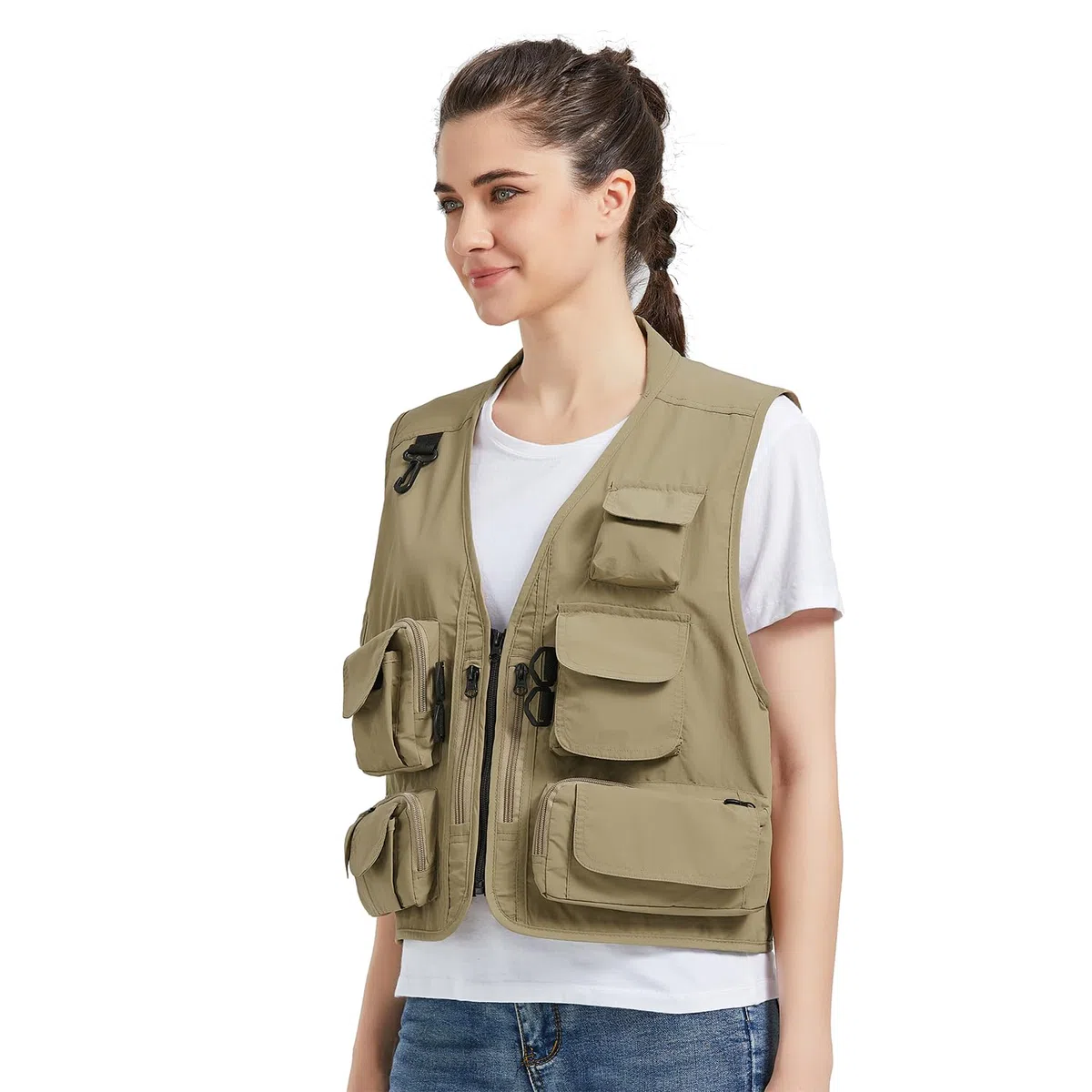 Ziker Gilet da donna in rete traspirante traforato da viaggio per fotografi e pesca con tasche