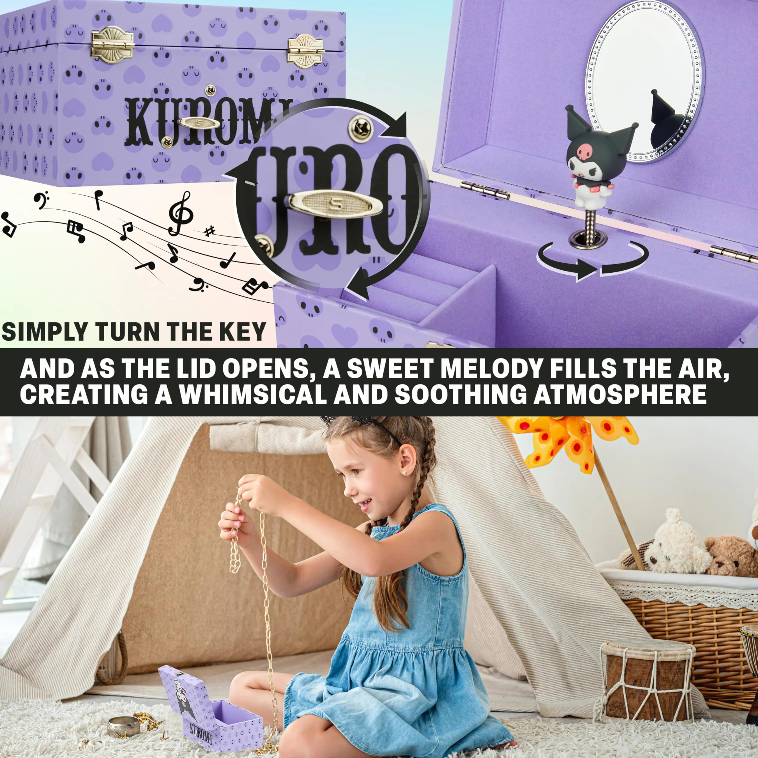 Hello Kitty Sanrio Kuromi Portagioie Bambina Figura Rotante Carica Carillon Portagioie Carillon Musicale Anime Regalo Ragazza (Viola Kuromi)