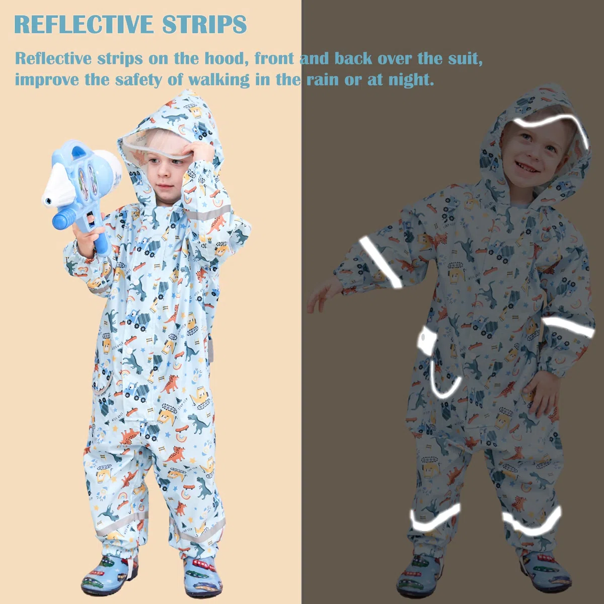 Fewlby Tuta Impermeabile Bambini Tuta Pioggia Bambina Antipioggia con Cappuccio Poncho Impermeabile Ragazze Ragazzi Giacche da Pioggia con Cappello Trasparente per 1-10 Anni