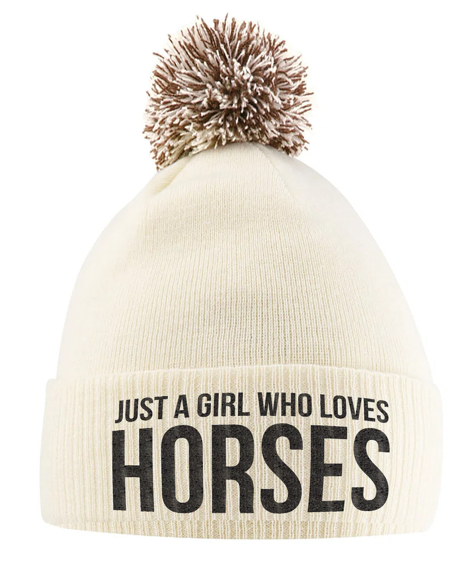 Cappello da equitazione con scritta "Just A Girl Who Loves Horses", accessorio per equitazione, regalo per ragazze, amanti dei cavalli, cappello invernale con pompon per ragazze, regalo per