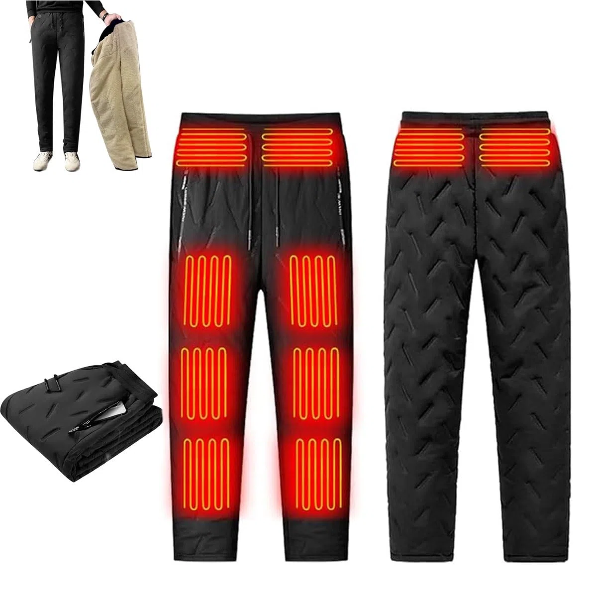 Pantaloni Riscaldati per Uomo Donna, Leggings Riscaldanti Elettrici USB Foderati in Pile, Pantaloni della Tuta Invernali All'aperto, 10 Zone di Riscaldamento (Size : L)