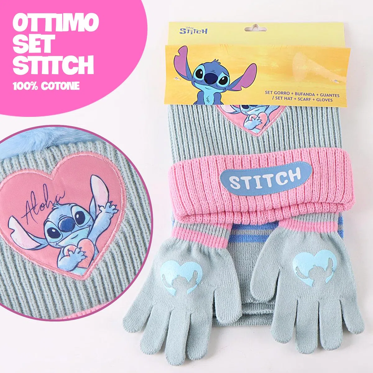 Set invernale Stitch per bambina – Cappello, sciarpa e guanti Disney – Accessori caldi e morbidi – Idea regalo per le fan di Stitch