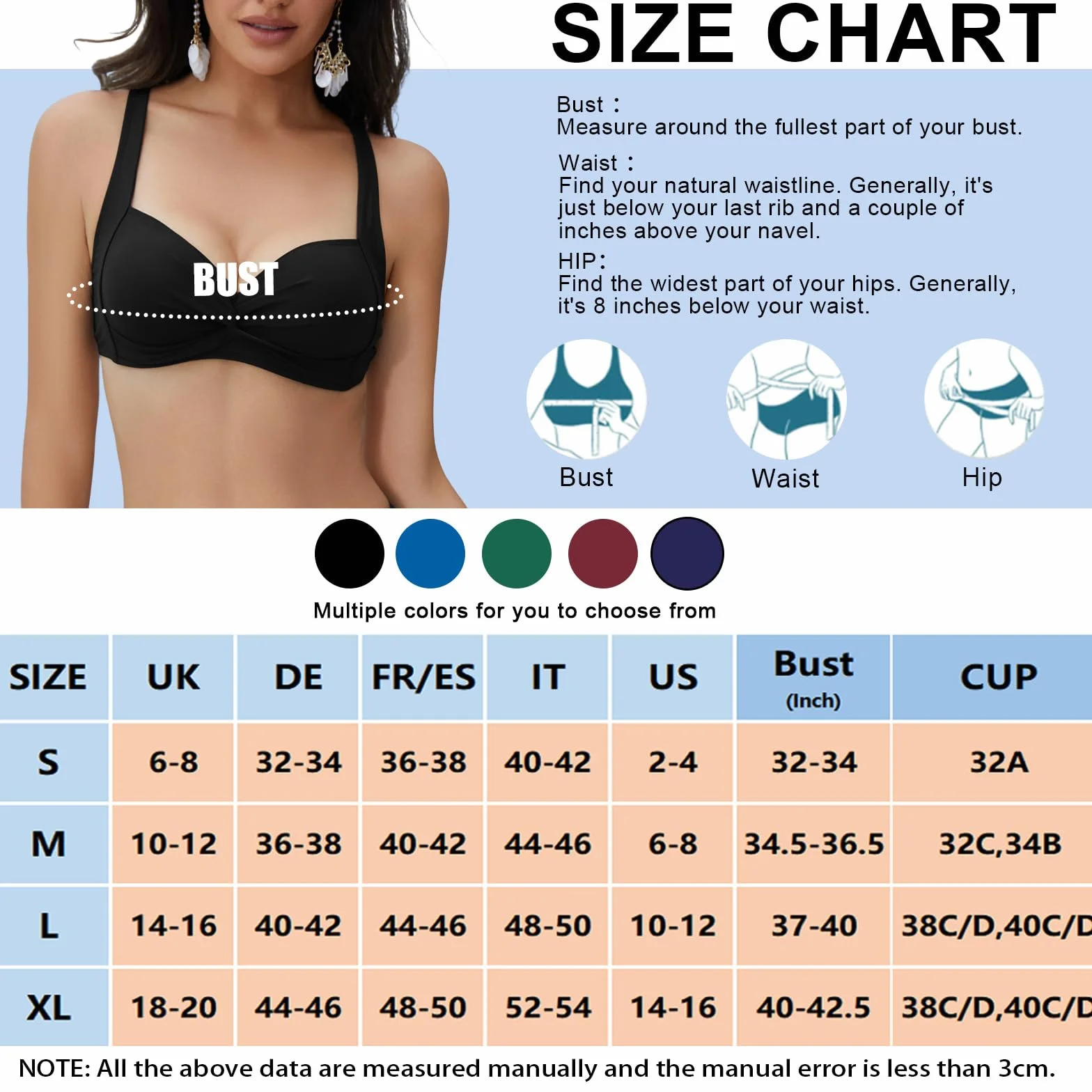 Top Bikini da Donna Push up Costume da Bagno Reggiseno Mare con con Taglio Classico retrò Haut de Bikini Tops