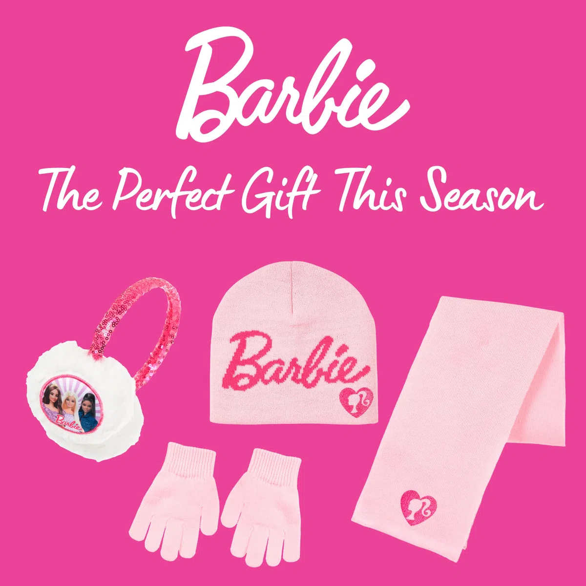 Barbie Cappello, Sciarpa, Guanti e Paraorecchie per Ragazze, Berretto Invernale per Bambina Design Scintillante, Regalo per Bambine