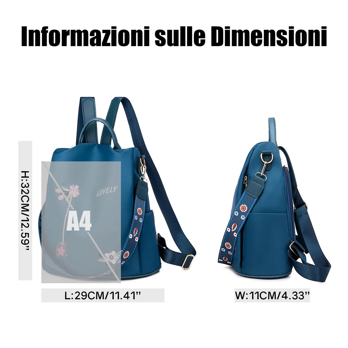 Zaino Antifurto Donna, Borse Zainetto Donna Impermeabile, Borsa a Tracolla Moda per Uscire, Lavoro, Viaggio, Scuola, Università
