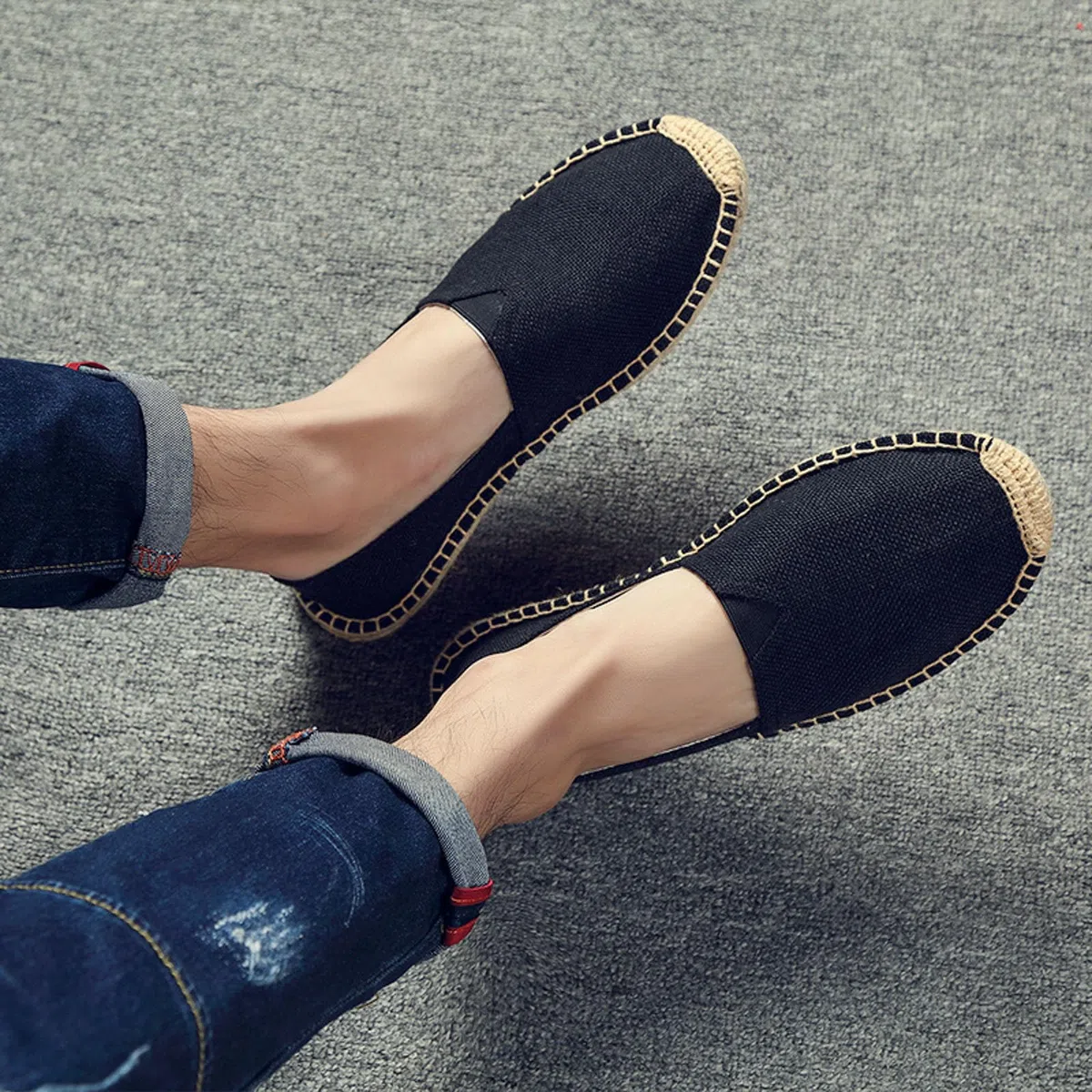 Generico Espadrillas Uomo Nero Misura 39 in Canvas Basse Espadrilles Mens Traspiranti Tinta Unita Suola Antiscivolo Scarpe Uomo Estive Classiche Slip On