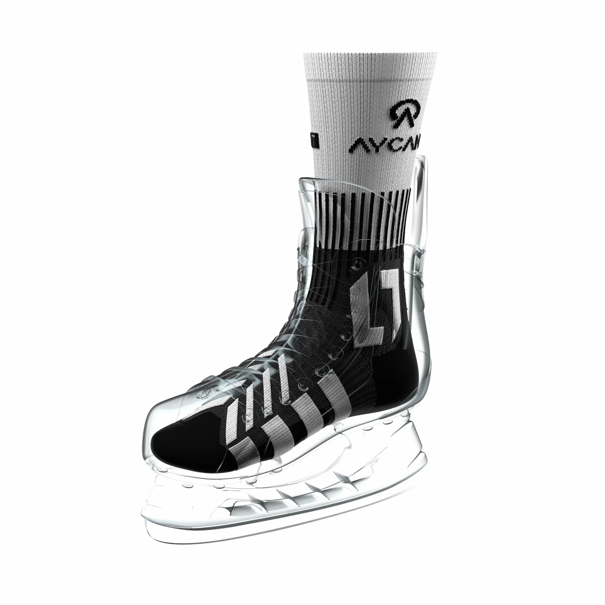 Powerlight - Calzini da hockey su ghiaccio, ultra leggeri, ad asciugatura rapida, senza cuciture, con protezione contro i lacci e vestibilità perfetta sul pattino, colore: Nero