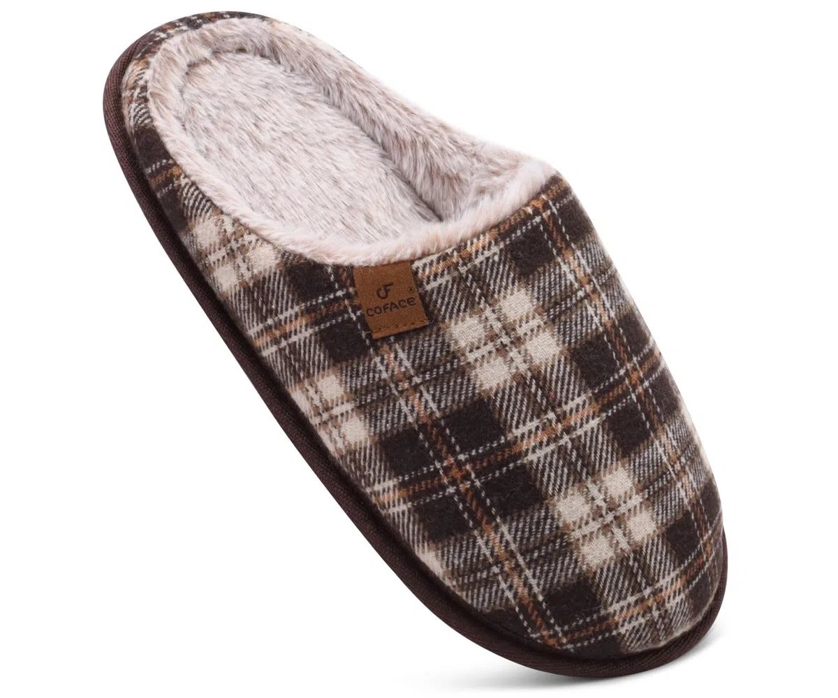 COFACE Pantofole da Uomo Invernali Plaid, Comoda Memory Foam Calde Scarpe da Casa in Lana con Suola Antiscivolo 40-49
