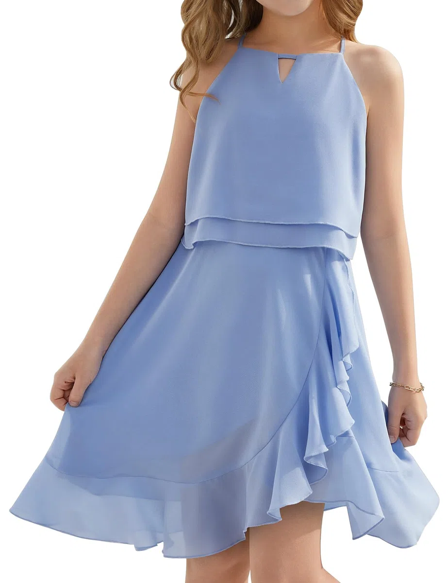 heekpek Abito da Ragazza Senza Maniche Estate Chiffon Vestito Bambina Volant Elegante Abiti da Festa per Ragazza 6-15 Anni