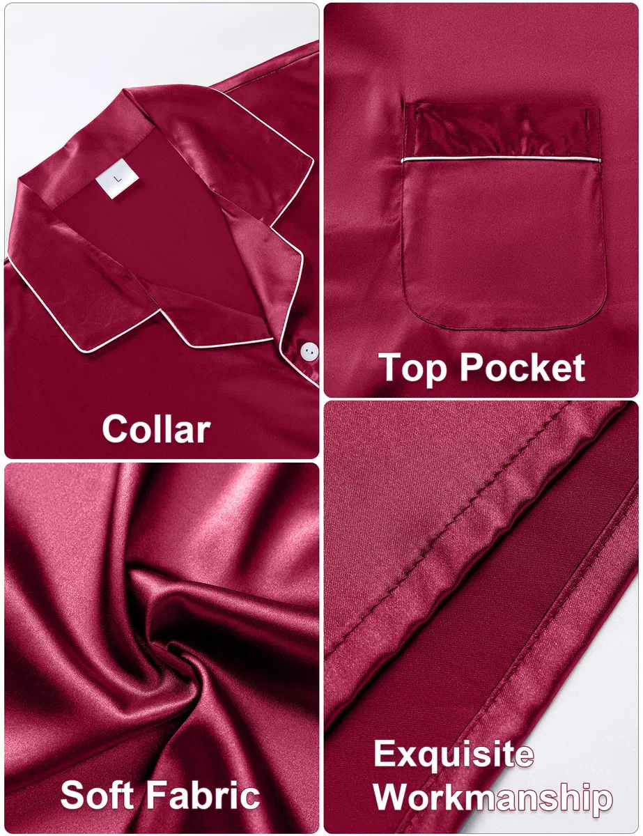 Pigiami Due Pezzi da Uomo Pigiama Raso con Bottoni Set Pigiama Top a Maniche Corte con Tasche e Pantaloncini Pigiama Uomo Corto Estivo Classic