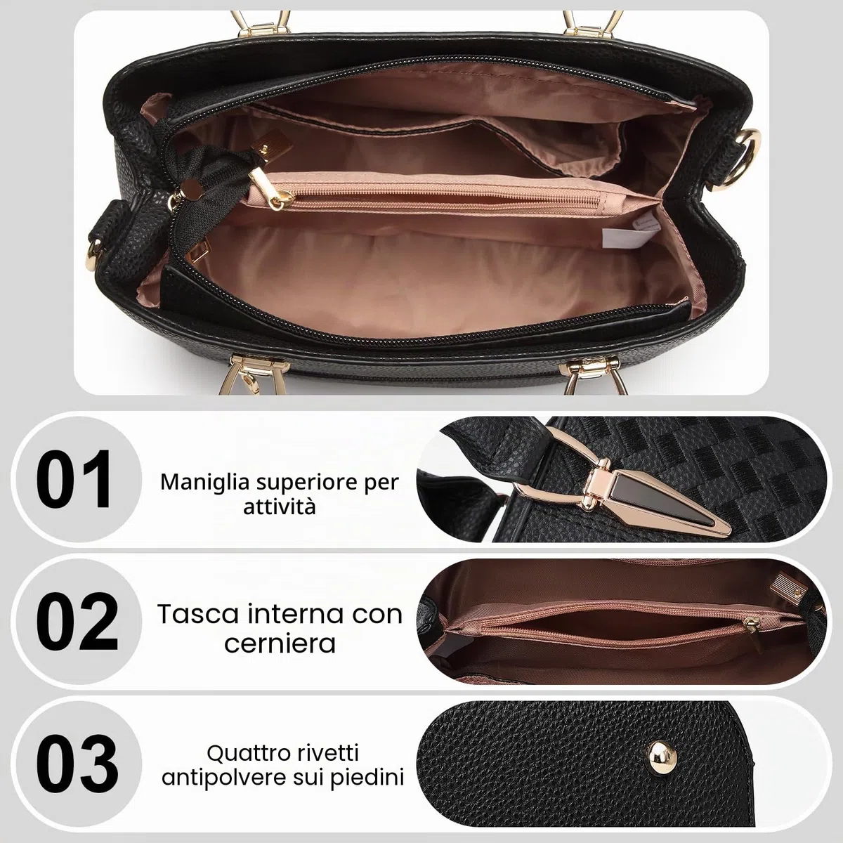 Miss Lulu Borsa Mano Donna Elegante, Borse Università Tracolla Regolabile, PU Pelle Impermeabile, Molte Tasche Scomparti, Tote Bag Borsetta Grande Lavoro