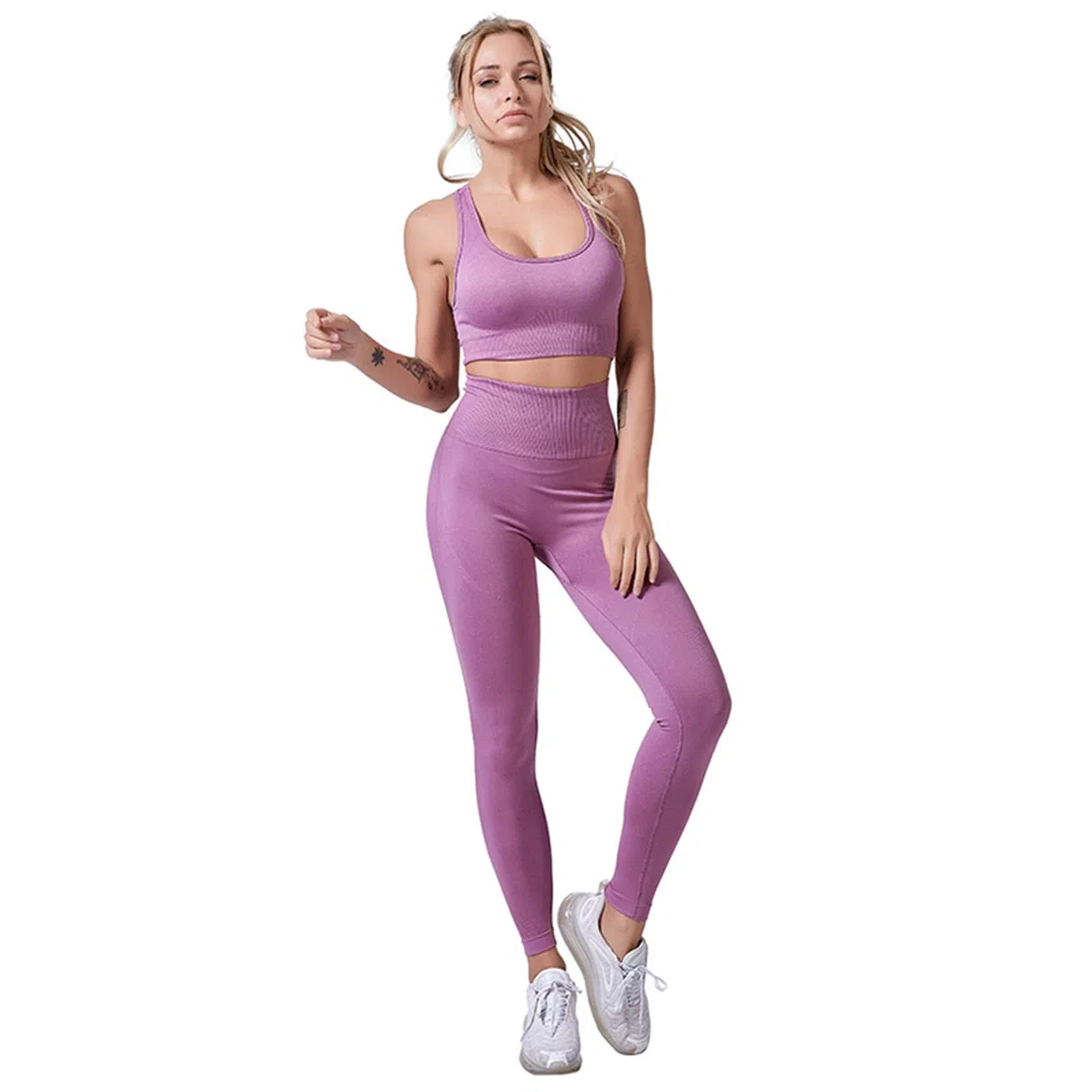 Donna Set di Abbigliamento Yoga Reggiseno Sportivo+Leggings 2 Pezzi Tuta Sportiva Palestra Fitness Activewear