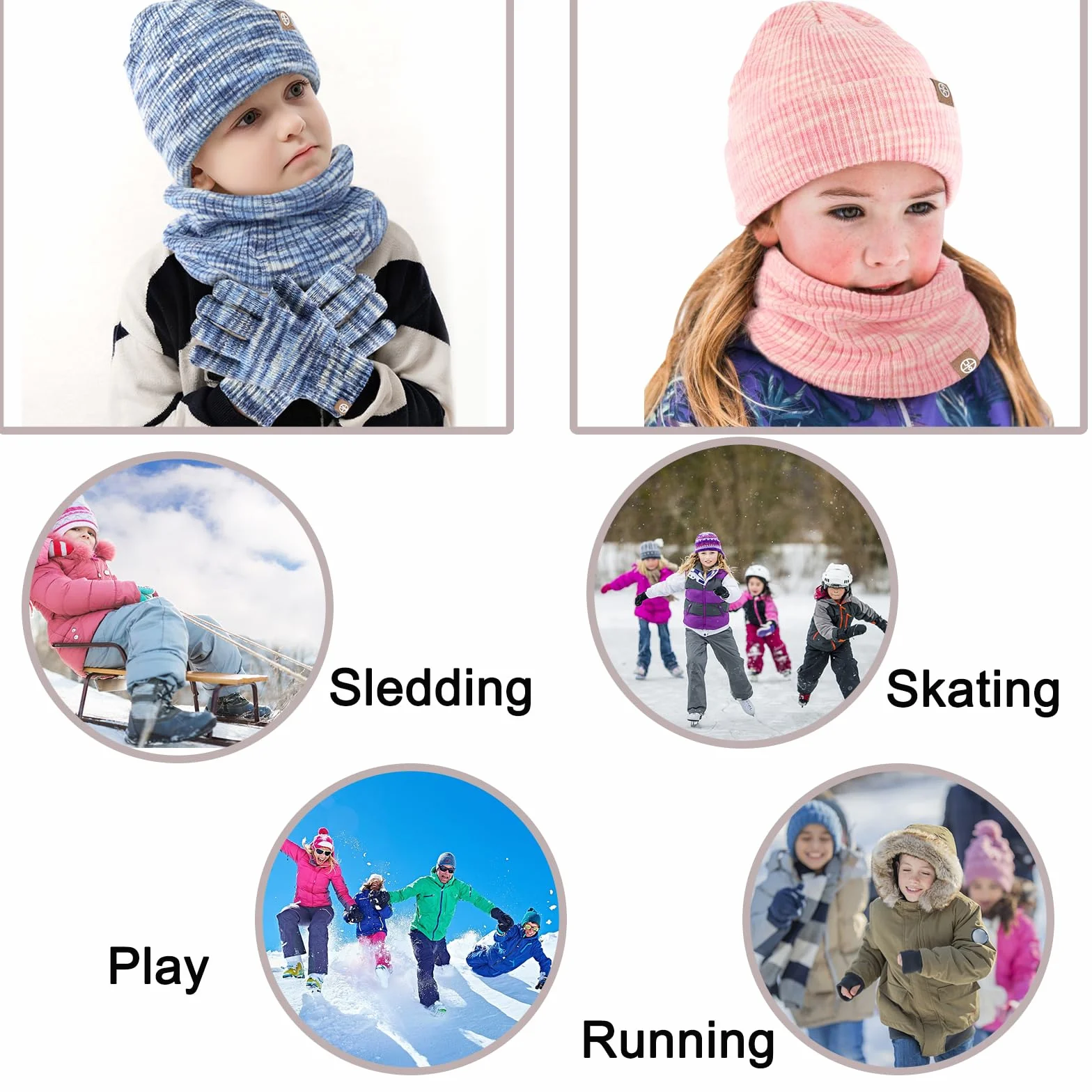 Set Invernale Bambini 3 Pezzi: Cappello di Maglia, Sciarpa e Guanti Touchscreen - Berretto con Fodera in Pile Caldo per Ragazze e Ragazzi 5-12 Anni