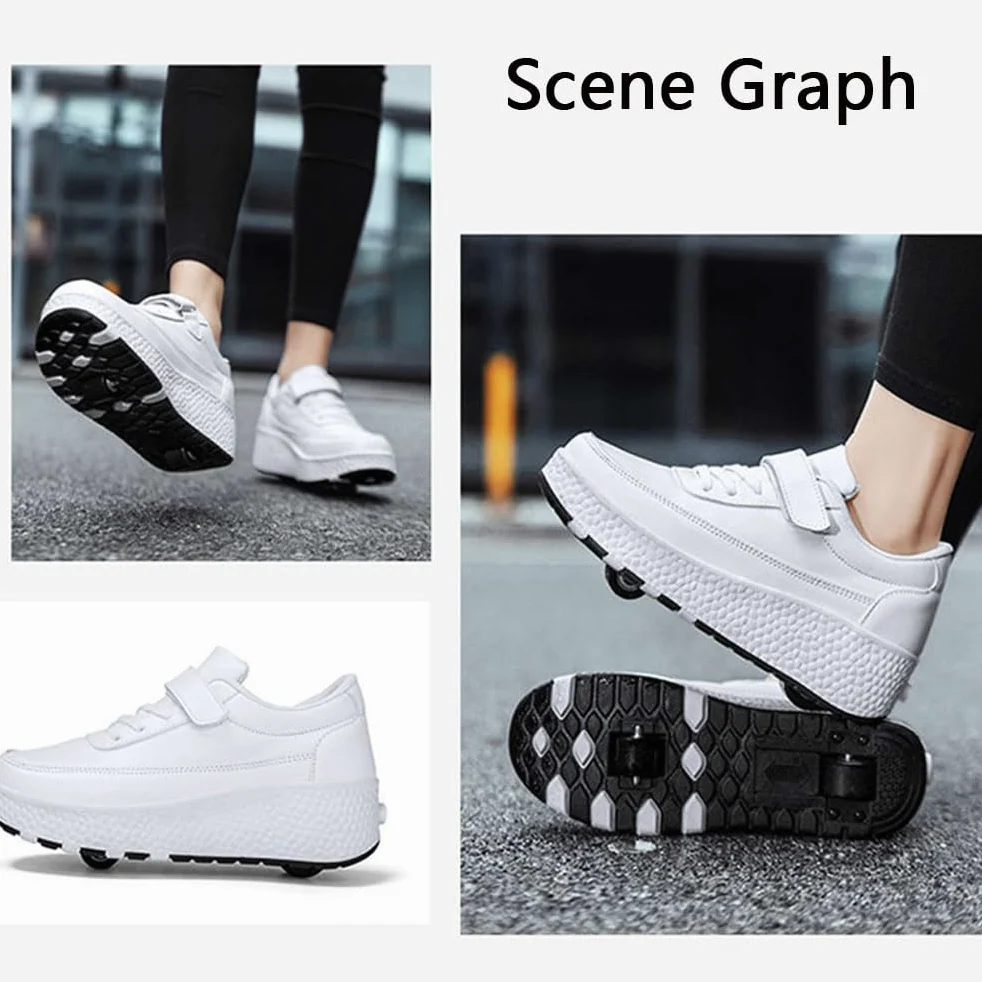 ENEN Scarpe con Rotelle Bambina, Sportive Scarpe da Skateboard, Doppia Ruote Skateboard Sneakers Outdoor Multisport Scarpe da Ginnastica da Pattini per Ragazze e Ragazzi