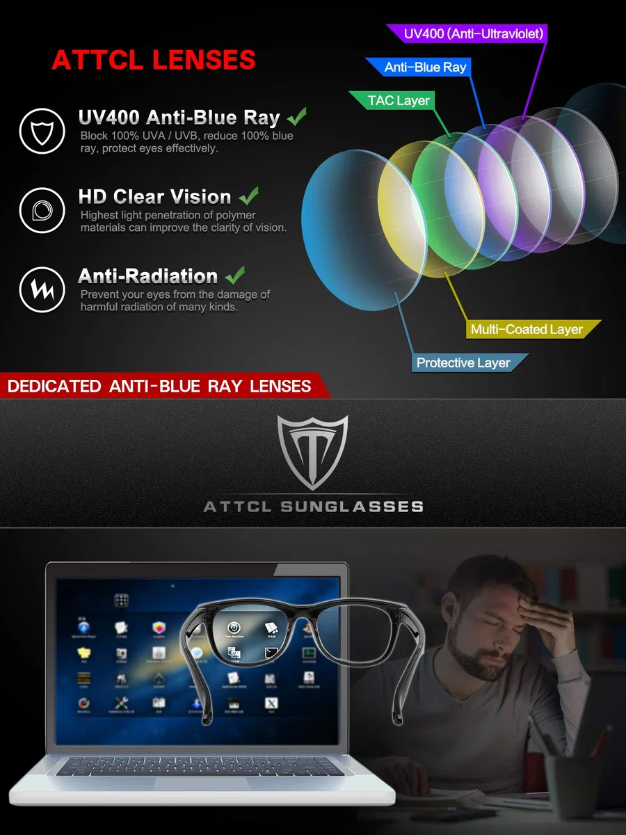 ATTCL Occhiali luce blu bloccanti per il blocco della cefalea UV Anti Eyestrain per computer/gioco/telefono Unisex