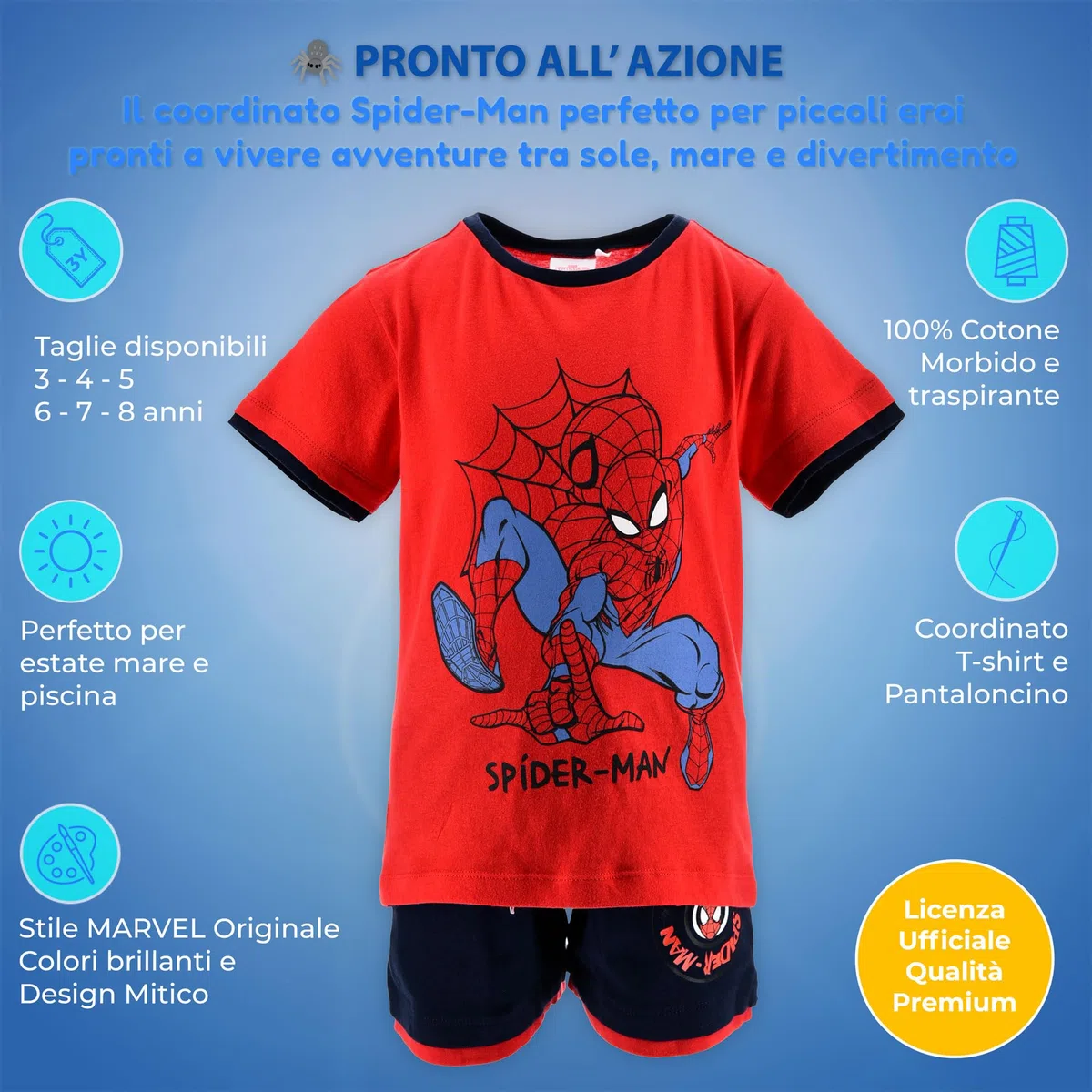 Marvel Avengers e Spider-Man Beach Set Bambino – Completo Estivo T-Shirt e Pantaloncino in Cotone – Abbigliamento Mare Piscina Bambini 3-10 Anni Supereroi