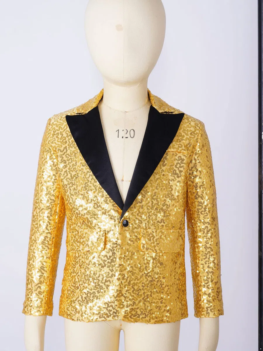 YiZYiF Bambini Ragazzi Shiny Paillettes Giacca Manica Lunga Blazer Slim Fit Tuxedo Giacca con V Neck Wedding Compleanno Giacca