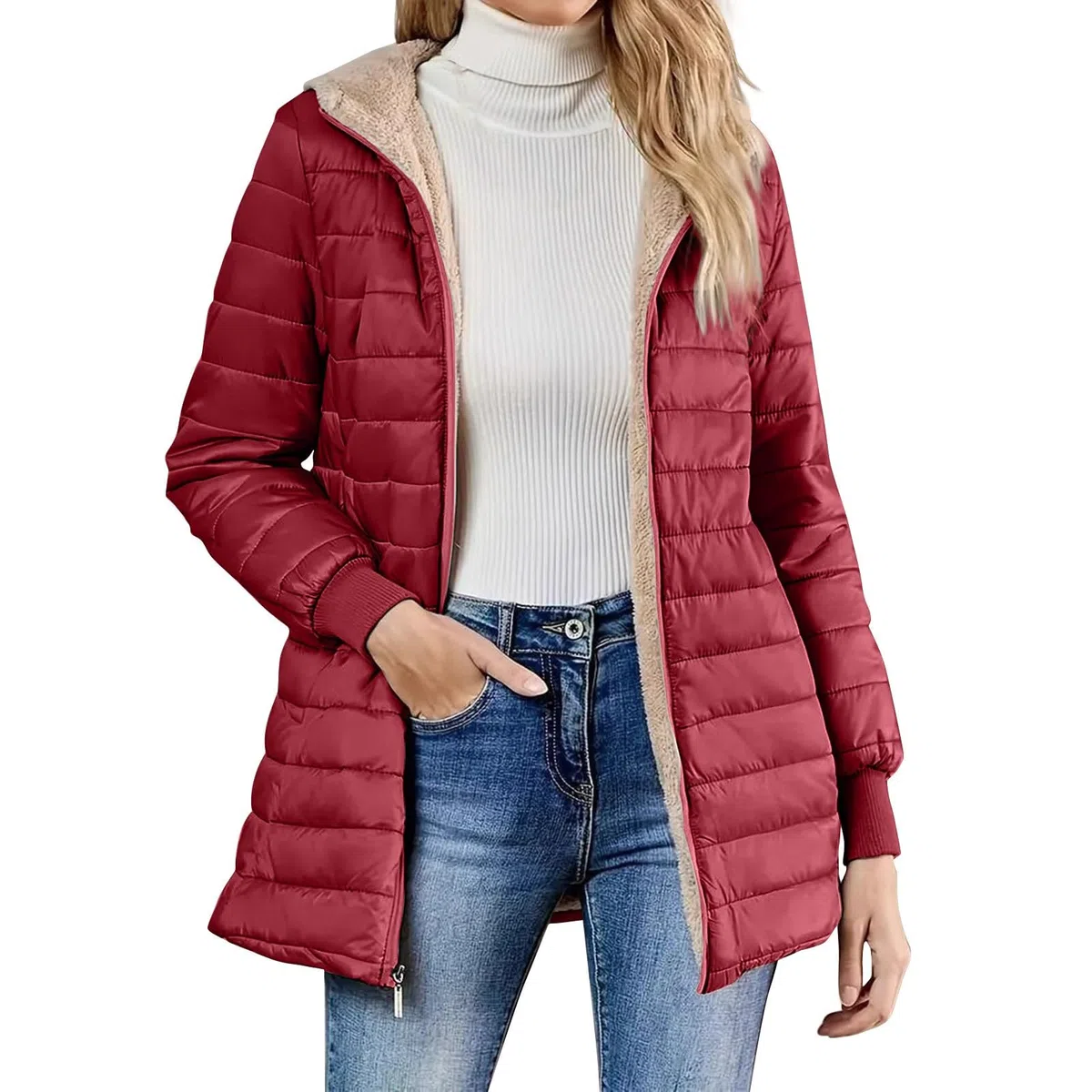 Generico Cappotto Donna Invernale con Cappuccio Tinte Unite Manica Lunga - Vestiti Donna Invernali con Tasche Cerniera Montagna Sportiva Trekking Giubbotti Running Unico Piumini