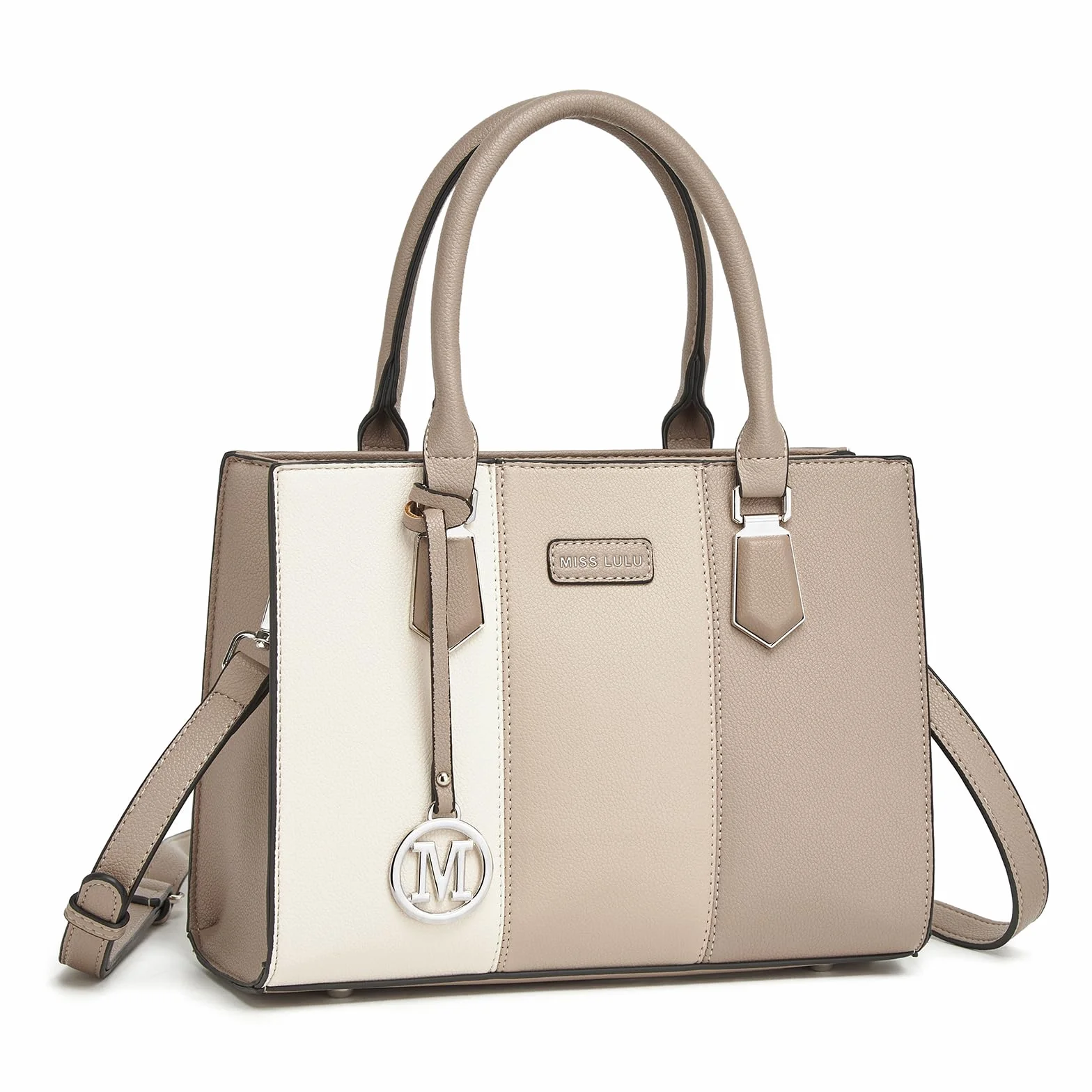 Miss Lulu Borsa a Mano Donna Media, Tracolla PU con Texture Litchi a Tre Tonalità Color Block, Spallina Regolabile, Cerniere Antifurto Posteriore, 4 Tasche, per Lavoro Viaggi Scuola