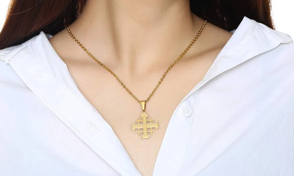Vnox Collana con Ciondolo Croce Gerusalemme in Acciaio Inossidabile Gioielli Religiosi Regalo per Uomo Donna