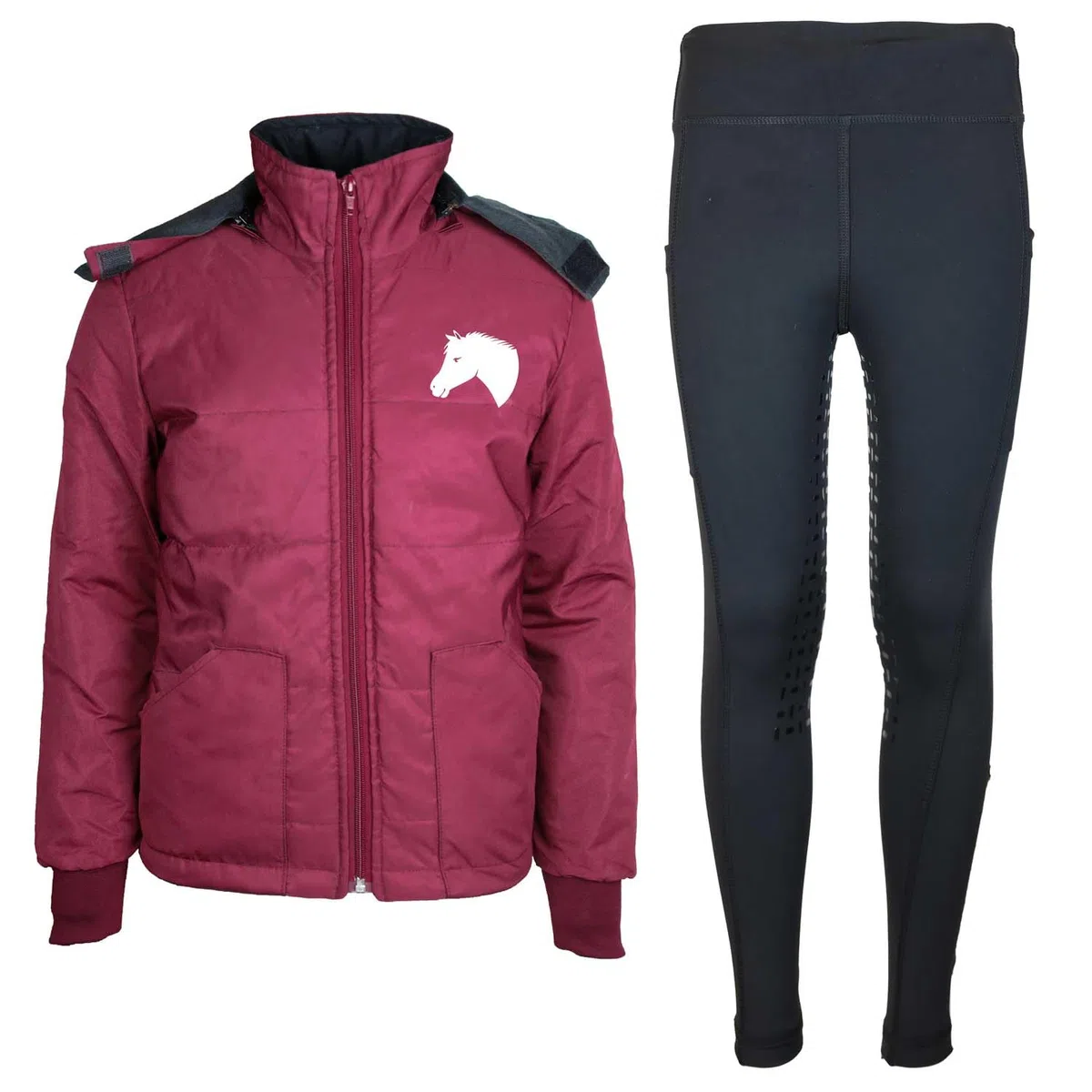 Mia Maroon - Set da equitazione per bambini, con fodera in pile trapuntata in silicone, colore: Nero