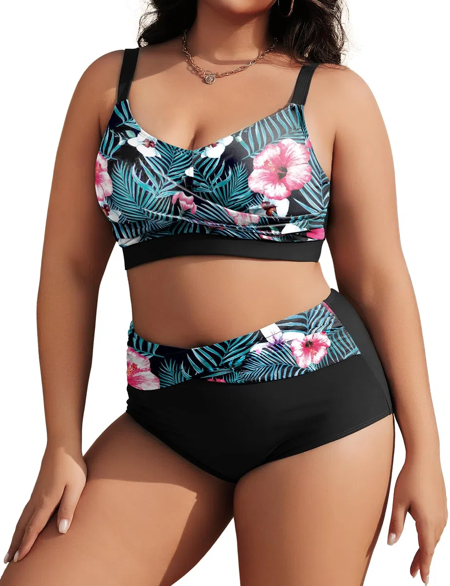 Tuopuda Costume Donna Due Pezzi Taglie Forti Push Up Imbottito Reggiseno Costumi da Bagno Bikini Mare a Spiaggia Piscina Curvy Swimwear Regolabile M-4XL