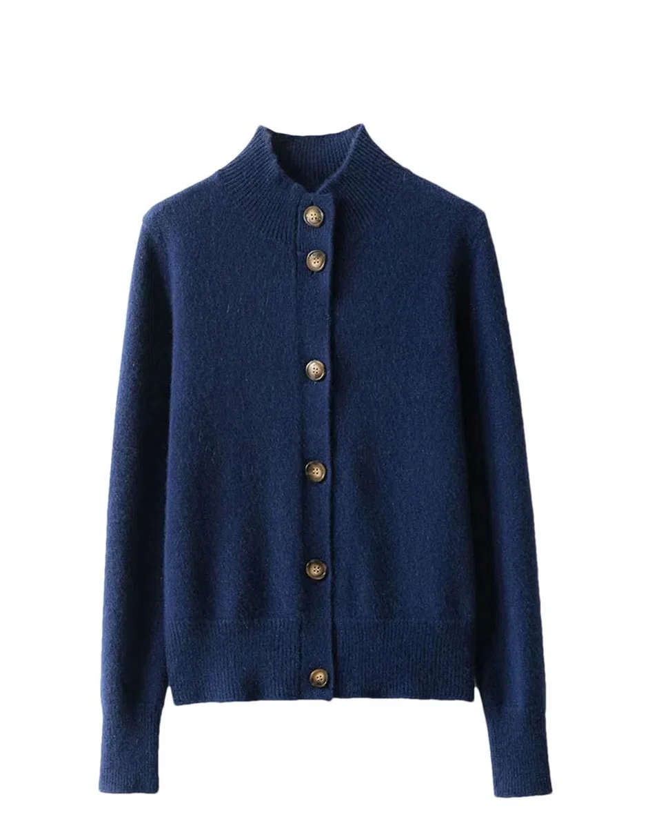 Alloaone Cardigan in Maglione di Cashmere A Maniche Lunghe da Donna con Maglione Lavorato A Maglia di Lana Sciolta A Collo Mezzo Alto