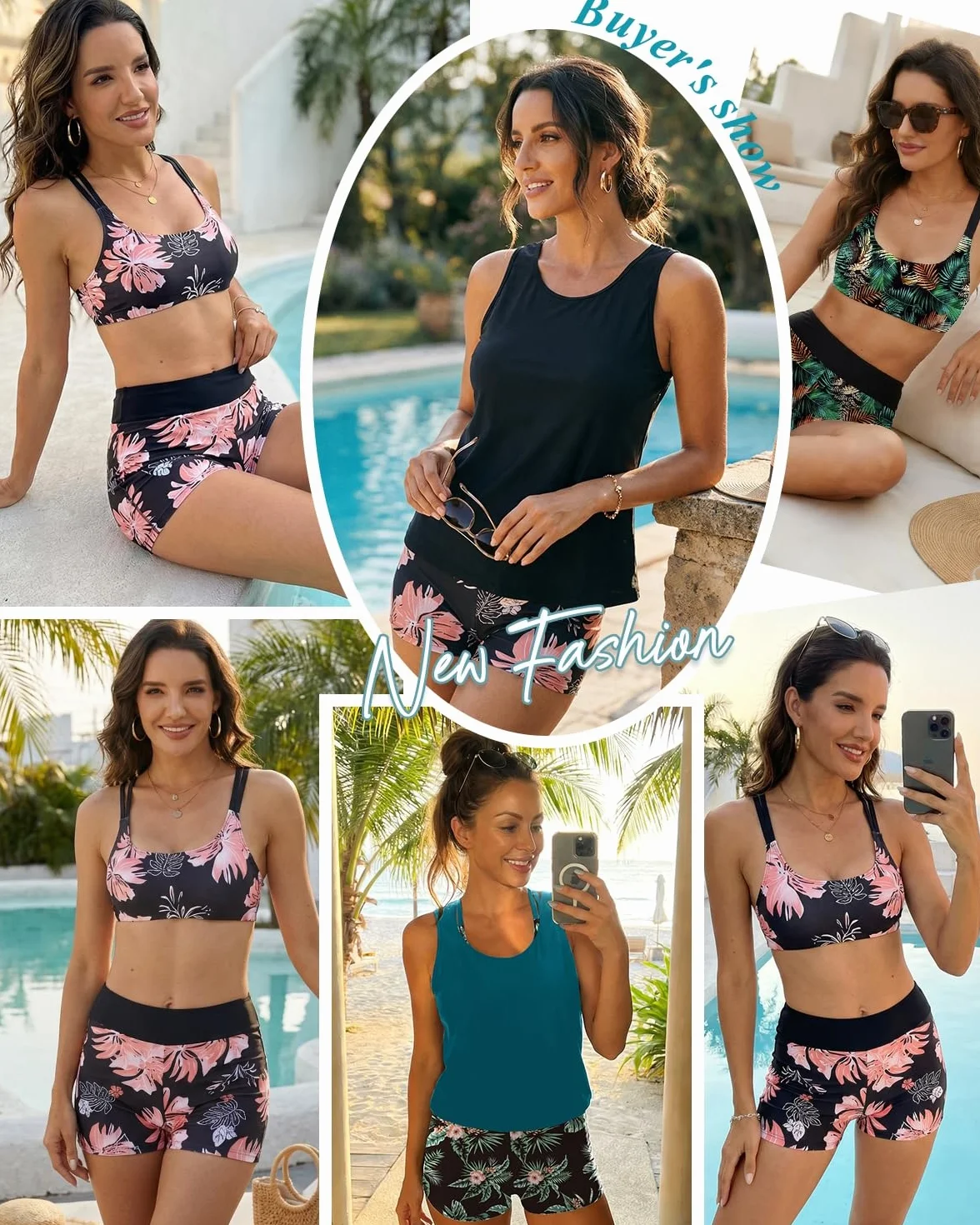 Yutdeng Tankini da Donna in 3 Pezzi Canotte Top e Bikini Push Up e Pantaloncini da Bagno a Vita Alta Costume da Bagno Sportivo Tankini Coprente Contenitivo per Mare Piscina Spiaggia
