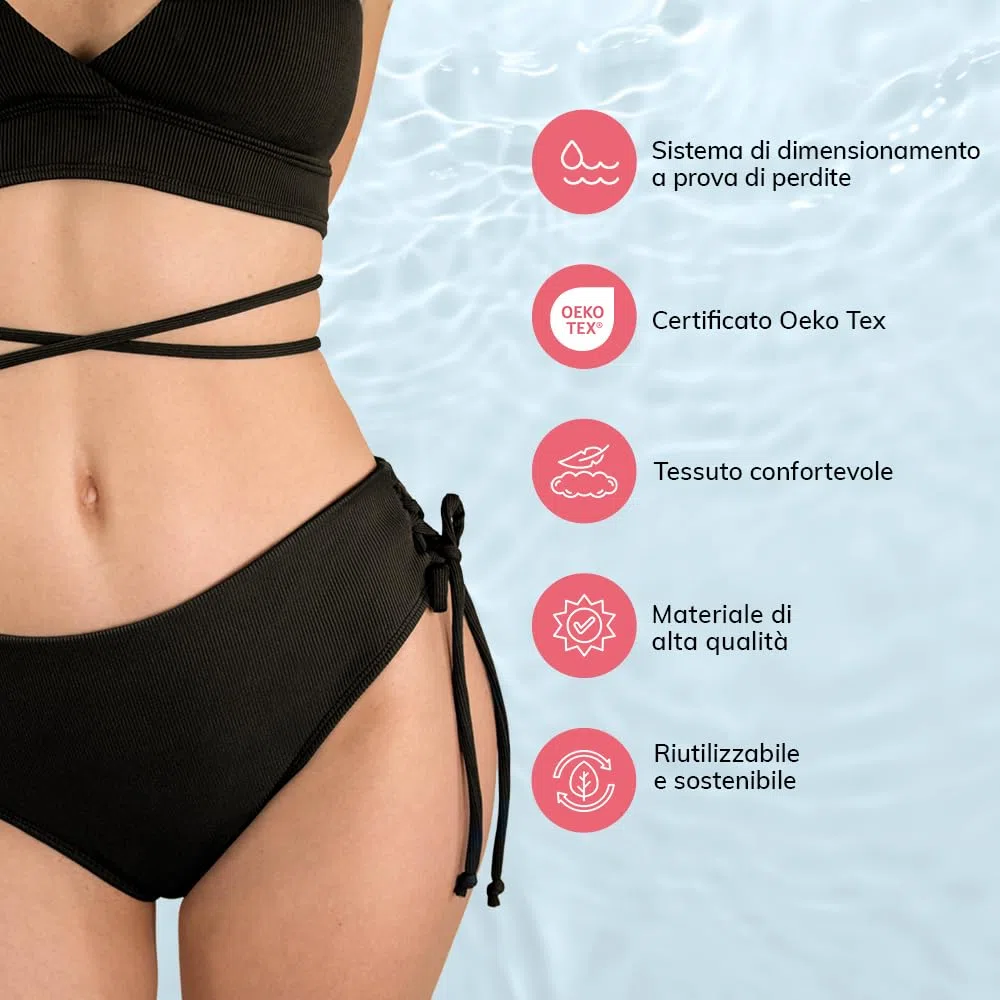MYLILY | Slip mestruali Donna Costume | Costume da Bagno mestruale a Coste | Costume Ciclo mestruale Donna con Allacciatura | Costumi assorbenti per Ciclo