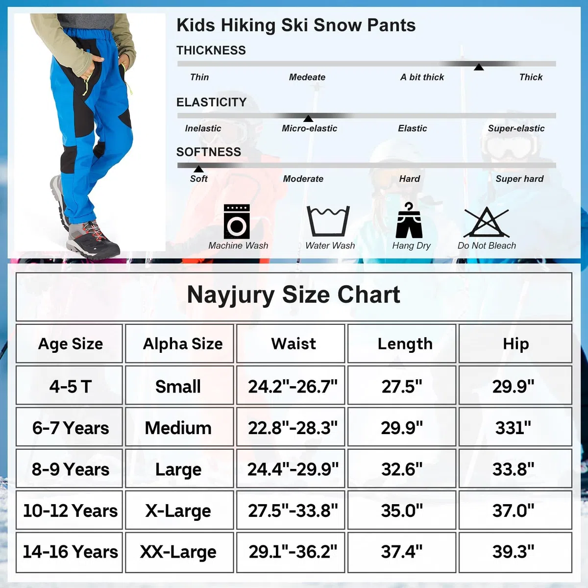 Pantaloni da sci per bambini, imbottiti, impermeabili, termici, per ragazzi e ragazze, invernali, per attività all'aria aperta