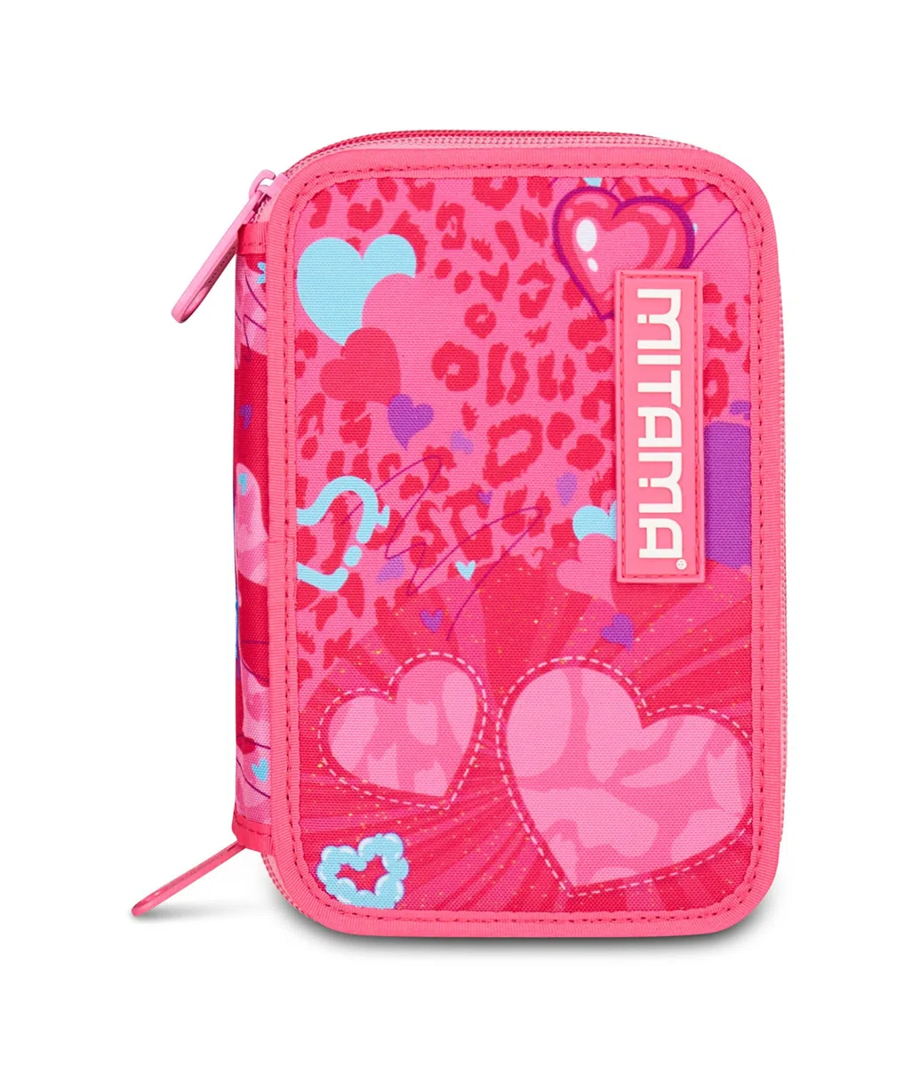 Mitama Astuccio Scuola 3 Scomparti, TRIPLO FURRYPINK, Contenuto 47 pz, Completo di Matite, Pennarelli, Portapenne Scuola Elementare Bambina