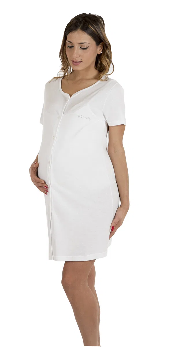 Premamy - Camicia Clinica per Premaman, Modello Aperto Davanti, Cotone Jersey, Pre-Post Parto