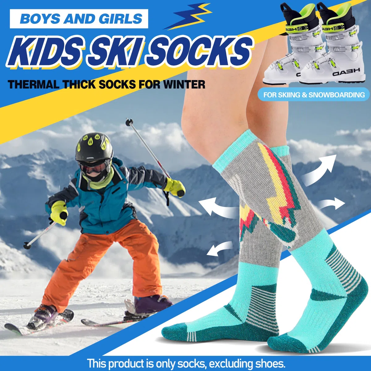 ANTSANG Calze Termiche Bambini Lana Merino per Sci Ragazzi Ragazze Inverno Calde Spesse Alte al Ginocchio per Sciare Snowboard 3 Paia
