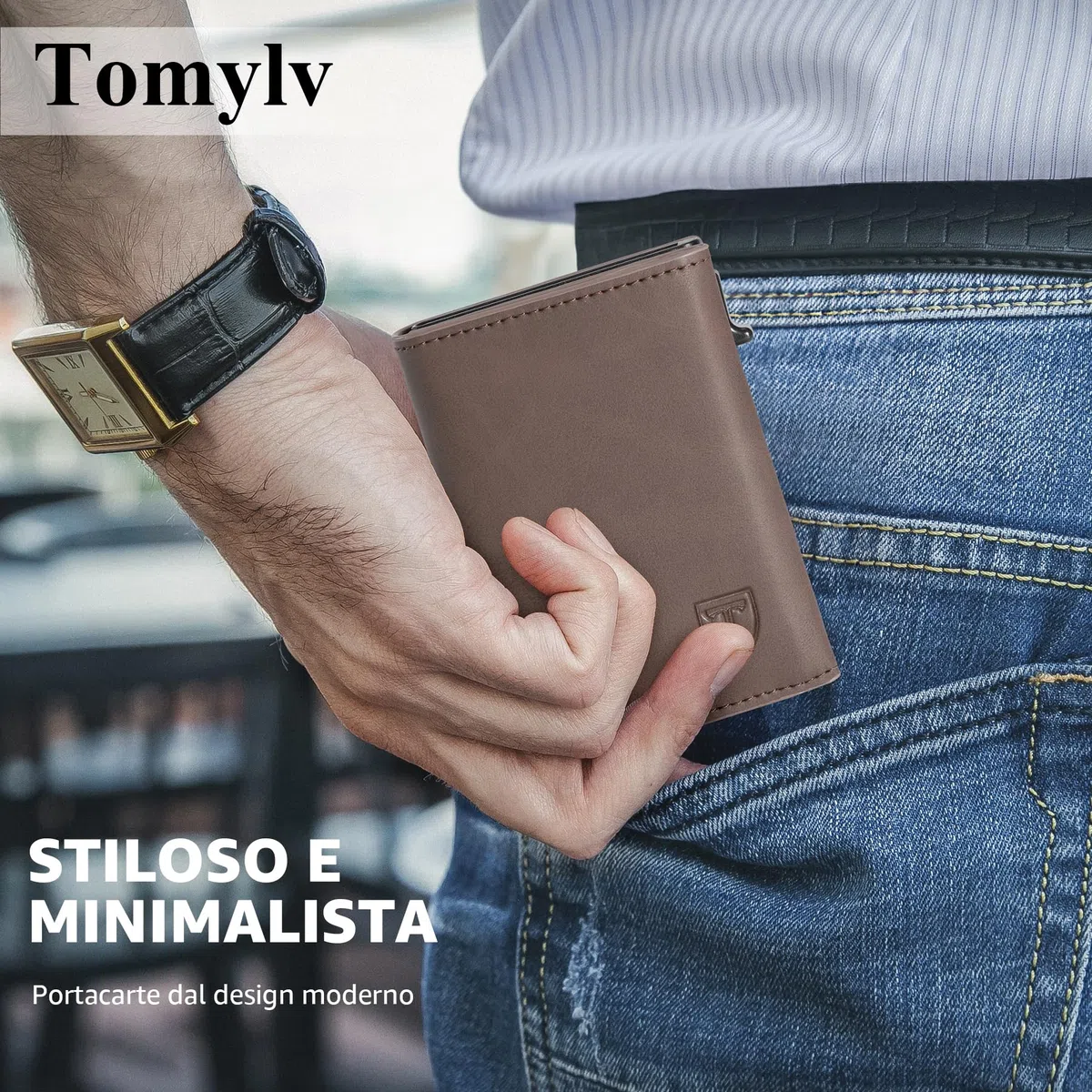 Portafoglio Uomo, RFID Magnetica Portafoglio Uomo Slim, Porta Carte di Credito Uomo - ID Window, Tasca portamonete con cerniera, Scomparto per Banconota - Marrone