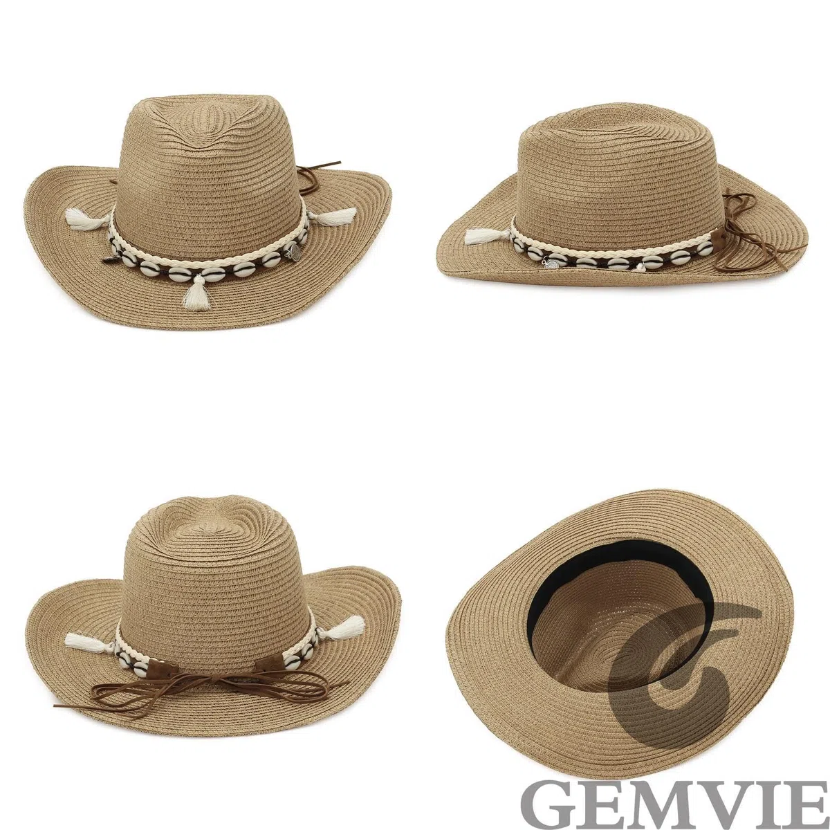 GEMVIE Cappello Cowboy di Paglia Uomo Donna Cappello Western Cowboy Tesa Regolabile Traspirante Tesa Larga Resistente al Sole Ideale per Estate