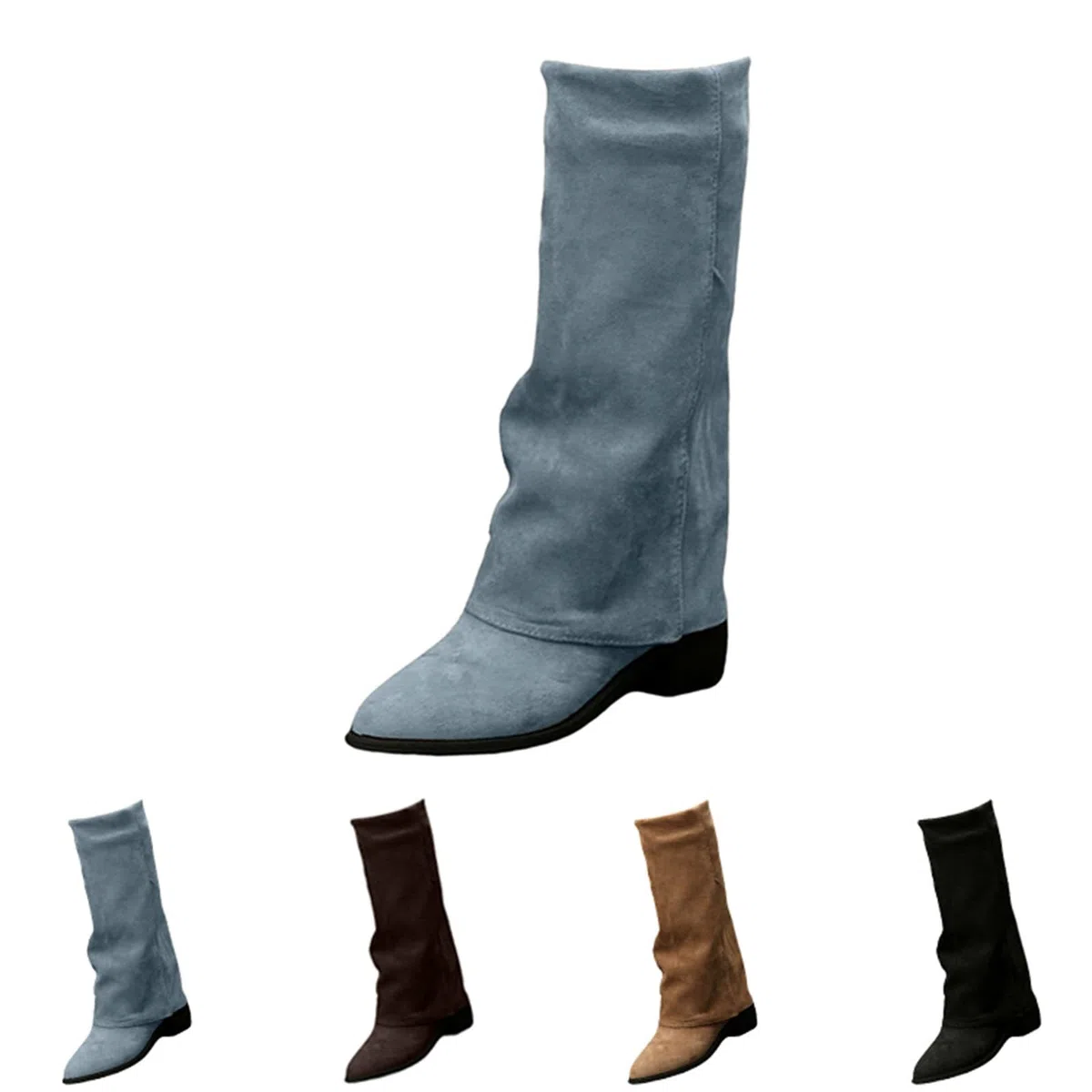 Stivali alti al ginocchio, da donna, pieghevoli, da donna, con tacco, con tacco a blocco, stivali lunghi da donna, eleganti e comodi