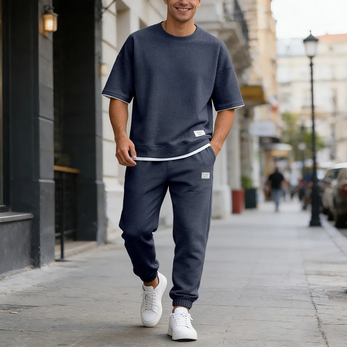Generico Completo Estivo Uomo 2 Pezzi Tuta Estiva Casual per Spiaggia Completi Tute da Ginnastica T Shirt Manica Corta + Pantaloni Set Leggera Completi Sportivi Magliette uomo corta Scollo Tondo 2026