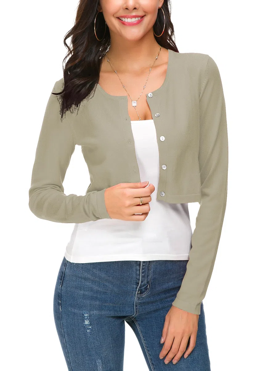 EEVASS Donna Elegante Maniche Lunghe Breve Coprispalle Bottoniera Girocollo Maglia Cardigan