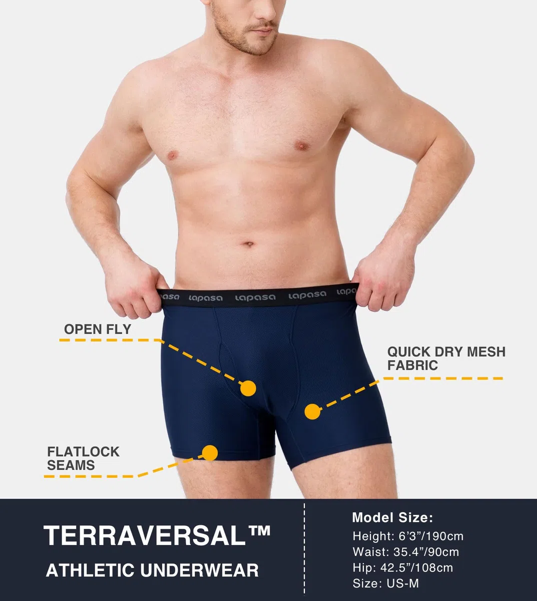 LAPASA Pacco da 2 Boxer Asciugatura Rapida a Vita Alta Uomo M16 - Mutande Sportive Elasticizzate Abbigliamento Intimo Leggeri Traspiranti in Rete Viaggio