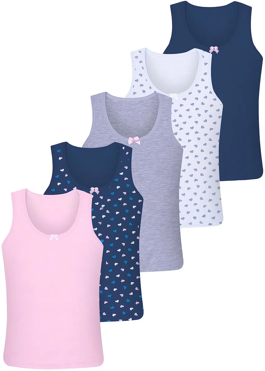 LOREZA ® 5 Cannottiera da Bambina in Cotone Canotta Intima Vari Disegni Intimo 2-15 Anni