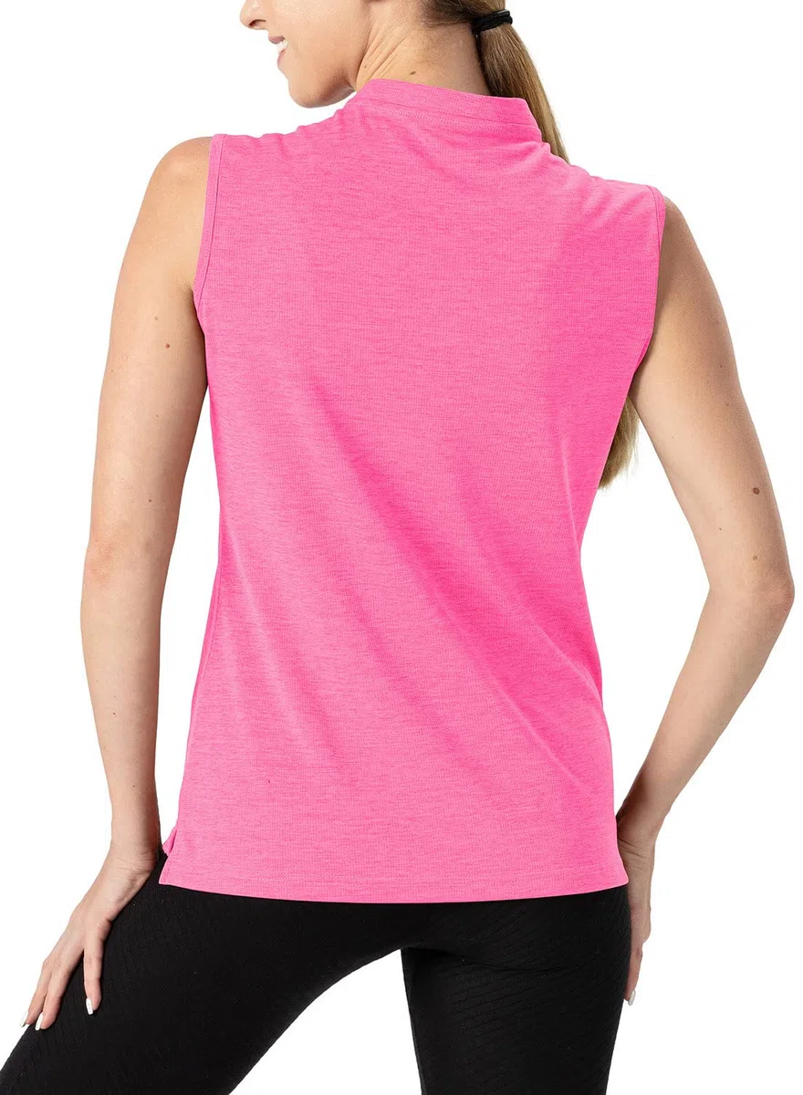 YSENTO Polo da golf da donna, senza maniche, traspirante, UPF 50+, con cerniera 1/4