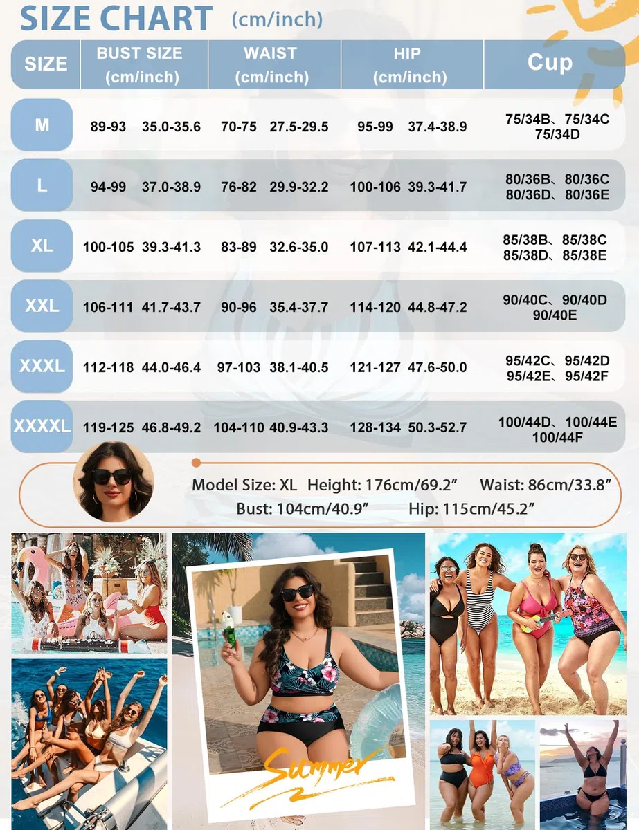 Tuopuda Costume Donna Due Pezzi Taglie Forti Push Up Imbottito Reggiseno Costumi da Bagno Bikini Mare a Spiaggia Piscina Curvy Swimwear Regolabile M-4XL